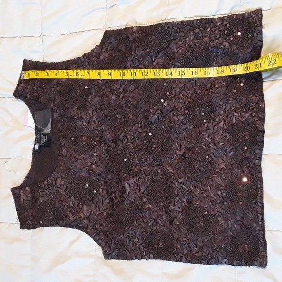 Carole Little Vintage Sleeveless Top Popcorn Sequins Rich Chocolate Brown Size L - Picture 4 of 5